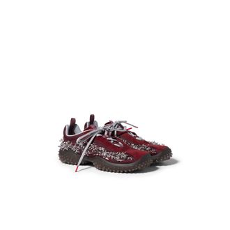 Miu Miu Bubble Embroidered Technical Fabric And Suede Sneakers, Woman, Burgundy, Size 38