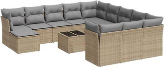 vidaXL Set Sof&aacute;s De Jard&iacute;n Con Cojines 13 Pzas Rat&aacute;n Sint&eacute;tico Beige Vidaxl