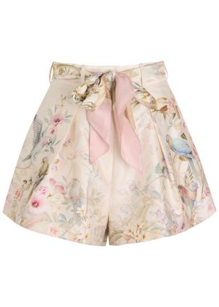 Zimmermann Rebellion Tuck Floral-print Silk-blend Shorts - Cream - 4 (UK 16 / XL)