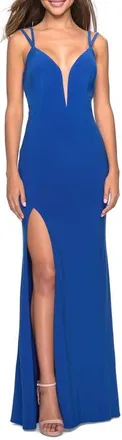 La Femme Sultry Long Dress with Intricate Strappy Back in Royal Blue at Nordstrom, Size 10