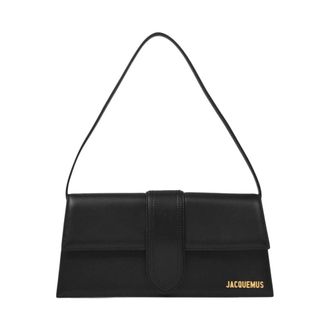 Jacquemus Shoulder Bags, female, Black, ONE SIZE, Long Leather Bag with Detachable Strap