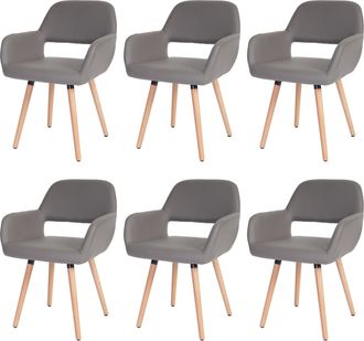 Hhg Hhg - Nunca Usado] Juego De 6 Sillas De Comedor 429 Ii, Silla De Cocina, Dise&ntilde;o Retro A&ntilde;os 50, Piel Sint&eacute;tica, Gris Topo, Patas Claras