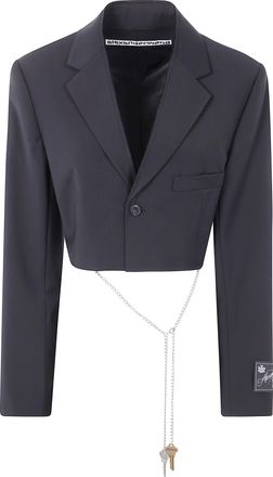 Alexander Wang Alexander Wang Womens Cropped Blazer With Chain - Dark Grey Wool - Size X-Small