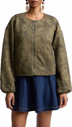 Bagatelle Leaf Embroidery Faux Suede Jacket in Fern at Nordstrom, Size X-Large