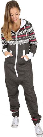 Janisramone Womens Ladies New Aztec Print Hooded Zip Up All in One Jumpsuit Fleece Onesie Playsuit Nightwear