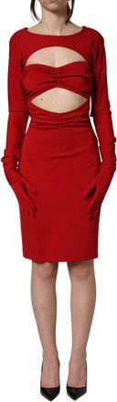 Dolce & Gabbana Womens Red Cut Out Bodycon Long Sleeves Sheath Glove Dress Viscose Nylon Elastane