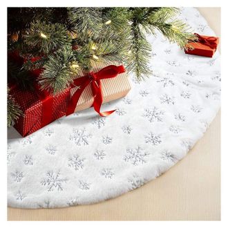 OEM Falda Para &Aacute;rbol De Navidad, Alfombra De Piel Sint&eacute;tica Con Bordado De Copos De Nieve, Adorno Navide&ntilde;o Plateado Brillante Para &Aacute;rbol, 78 Cm