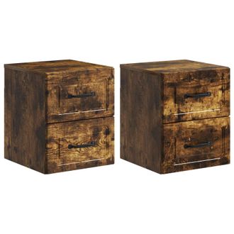 vidaXL Mesita De Noche De Pared 2 Pcs Roble Ahumado 34,5 X 33 X 40 Cm Vidaxl