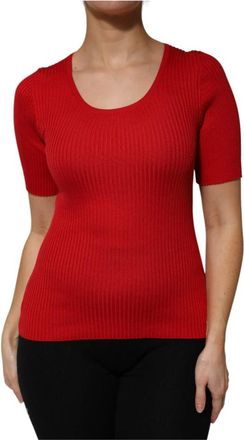 Dolce & Gabbana Truien & Vesten, Dames, Rood, L, Rode Zijden Ronde Hals Top