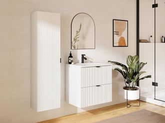 Vente-Unique Mobile per bagno sospeso con scanalature e lavabo da incasso e colonna 60 cm Bianco opaco - ZEVINI