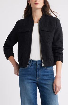 Caslon Boucl&eacute; Bomber Jacket in Black at Nordstrom Rack, Size Xx-Large