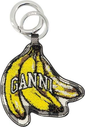 Ganni Womens Checkered Calfskin Key Case Black Belt Buckles