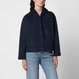 Max Mara Giacca con cappuccio blu in lana
