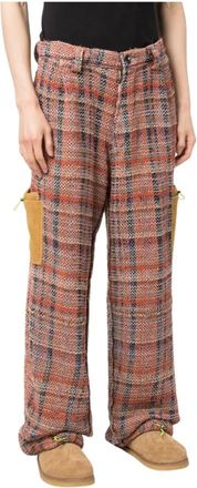 Vitelli Check Pattern Whipstitch Straight-Leg Trousers