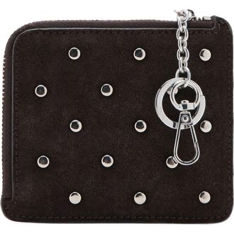 Mango Studded Suede Card Case in Chocolate at Nordstrom