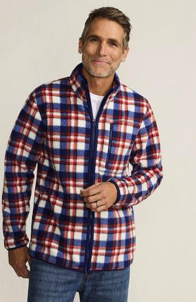 Lands End Full Zip High Pile Fleece Jacket in Navy/bourbon Plaid at Nordstrom, Size Xx-Large