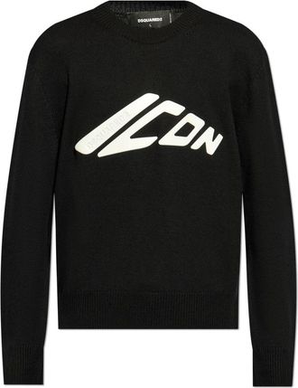 Dsquared2 Trui met Logo - Heren - Ronde hals truien - Zwart - M - Wol - Truien & Vesten