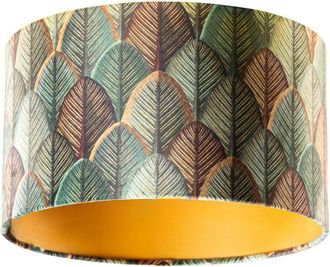 QAZQA Cl&aacute;sico/antiguo Algod&oacute;n Pantalla De L&aacute;mpara De Terciopelo Con Dise&ntilde;o De Hojas Y Interior Dorado 35/35/20, Redonda Apto Para L&aacute;mpara Colgante Y De Pie 