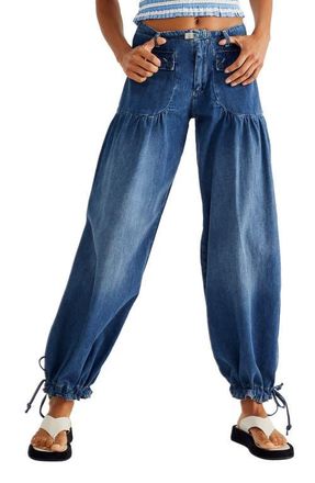 Free People Lotus High Waist Tie Hem Barrel Leg Jeans in Juno at Nordstrom, Size 29