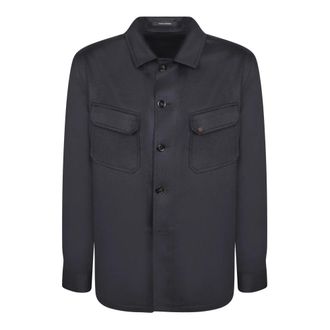 Tagliatore Overshirt met Voorzakken - Heren - Casual Overhemden - Blauw - L - Leer - Overhemden