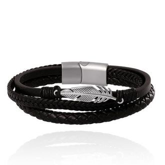 Lucky Brand Triple Row Black Leather Bracelet with Silver Accents at Nordstrom