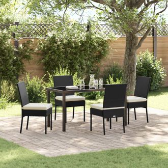 Berkfield Home 5 Piece Garden Dining Set Black Poly Rattan