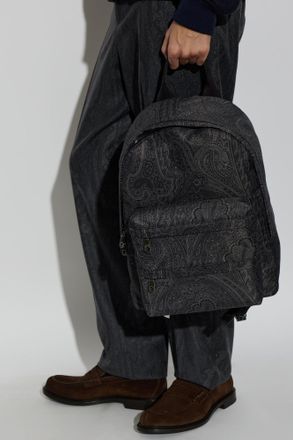 Etro Patterned Backpack, Mens, Grey