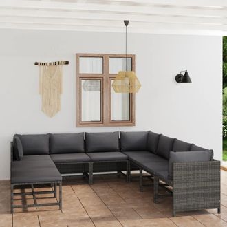 vidaXL Set De Muebles De Jard&iacute;n 9 Pzas Y Cojines Rat&aacute;n Sint&eacute;tico Gris Vidaxl