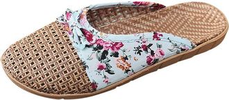 Generic cfpqv Closed Sandals, Womens Summer Linen Slippers, Lightweight Flat Slippers, Non-Slip Mules, Summer Shoes, Slides, Hollow Out Slippers, Linen Shoes,