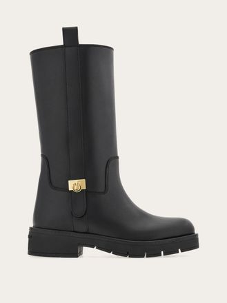 Ferragamo Donna Stivale biker fibbia Hug Nero Taglia 35.5