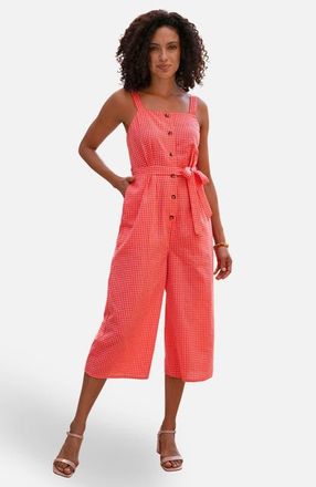 Yumi Gingham Button Through Jumpsuit in Red at Nordstrom, Size 12