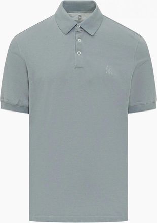 Brunello Cucinelli Mens Classic Piquet Polo Blue - Grey - Size: 42