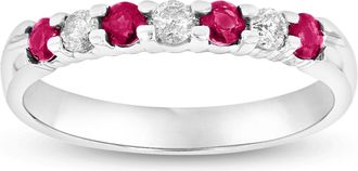 Diana M. Jewels 14k Gold Ring 0.54ct tw Round Diamonds and Natural Heated Rubys Prong Set Band