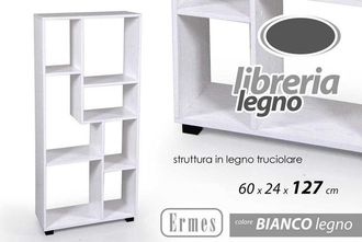 Trade Shop Trade Shop - Libreria H127x60x24 Cm Ripiani In Legno Bianco Striato Mobile Scaffale 750892