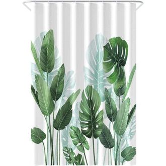 OEM Cortina De Ducha Antimoho De 150 X 180 Cm - Poli&eacute;ster - Con Anillas - Cortina De Ducha - Estampado De Hojas Tropicales - Tejido Lavable A M&aacute;quina - Cr