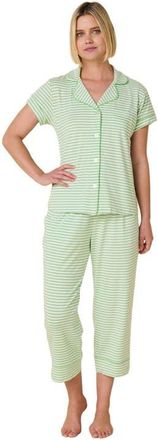 The Cats Pajamas Pima Knit Holiday Capri Set in Essential Stripe Pistachio at Nordstrom, Size X-Small