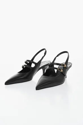 Celine Leather Slingback JUDY with Double Gold Buckle and 7 cm Kitten Heel Celine