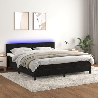 vidaXL Vidaxl - Cama Box Spring Colch&oacute;n Y Led Terciopelo Negro 180x200 Cm