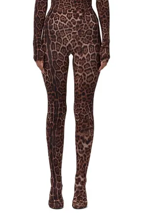 Naked Wardrobe Print Toe Leggings in Brown Leopard at Nordstrom, Size X-Large