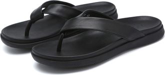 Generic Mens Genuine Leather Slide Sandal Indoor Outdoor Beach Flip Flop Casual Thong Slip On Athletic Sandals (Black,7.5)