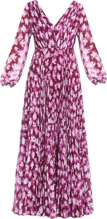 Monique Lhuillier floral-print pleated maxi dress - women - Polyester - 4 - Pink