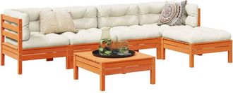 vidaXL Set De Sof&aacute;s Jard&iacute;n 6 Pzas Con Cojines Madera Pino Marr&oacute;n Cera Vidaxl