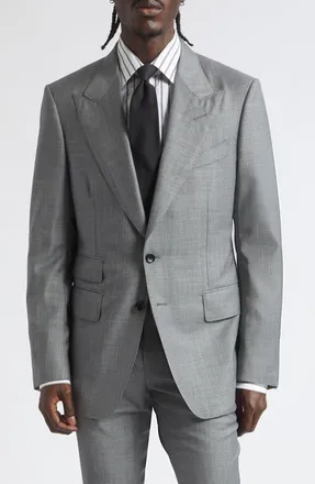Tom Ford Shelton Wool Sharkskin Suit Jacket in Tal Light Grey at Nordstrom, Size 50