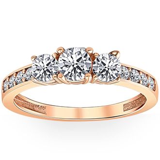 Pompeii3 1ct 3 Stone Diamond Engagement Ring 14K Rose Gold Size Selectable