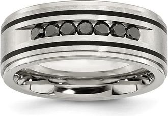 Diamond2Deal Stainless Steel Brushed and Polished Black IP-plated 1/2 Ct Black Diamond Band Ring