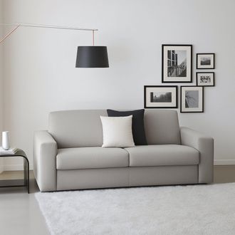Dmora Talamo Italia - Sof&aacute; Fijo Mara, Sof&aacute; De 3 Plazas, 100% Made In Italy, Sof&aacute; Sala De Estar, En Tela Acolchada, Con Reposabrazos Delgados, Cm 200x95h90, 