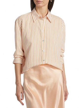 Vince Till Stripe Cropped Button Down In Marigold/off White