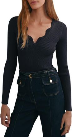 Reiss Lara V-Neck Knit Top in Navy at Nordstrom, Size X-Large