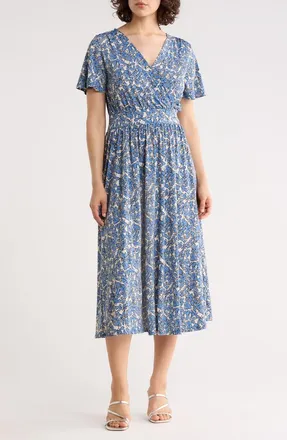 West K Floral V-Neck Midi Dress in Blue Daisy at Nordstrom Rack, Size X-Small