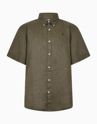 Timberland Mens Mill Brook Collared Button Down Short Sleeve Shirt - Green - Size: 40/Regular